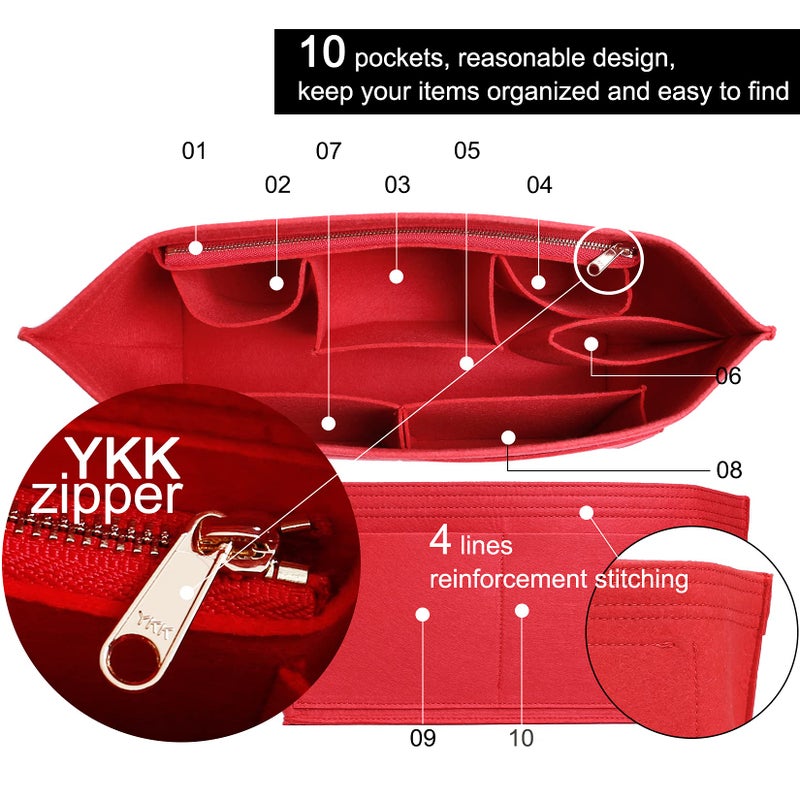 Doxo Purse Organizer Insert Handbag & Tote Felt Bag Fits L Neverfull GM & Base Shaper 2pc Set (X-Large, Red-Combination) - Image 5